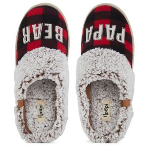 Floopi Mens "Papa Bear" Buffalo Plaid Two-Tone Faux Fur Clog Slipper
