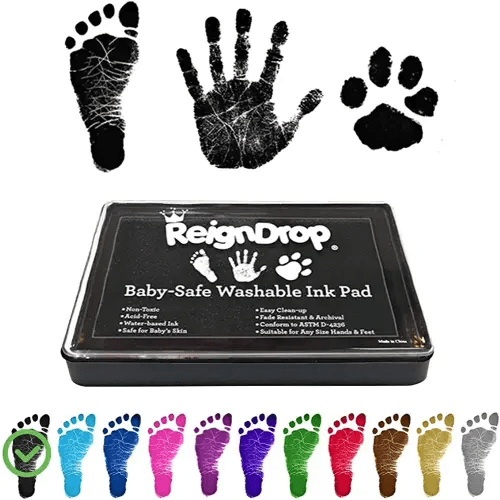 ReignDrop Ink Pad For Baby Footprint & Handprint - Creates Impressive Long Lasting Keepsake Stamp for Infant & Kids. Smudge Proof, Easy to Wipe Off Skin, Safe & Gentle Acid Free(Black)