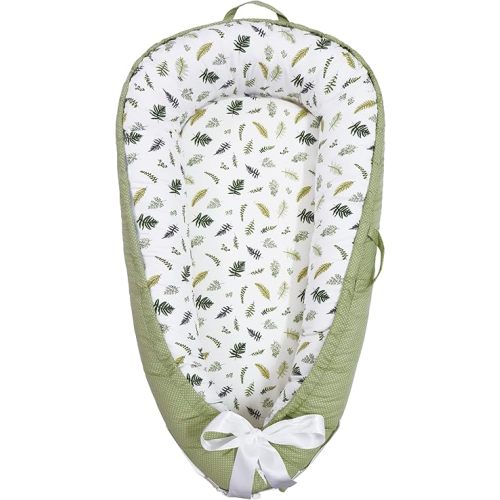 Baby Lounger | Organic Cotton Infant Lounger | Reversible, Adjustable & Portable Floor Lounger |Supervised Use | Soft, Breathable, Washable Cover - Star Collection (Sage Leaf)