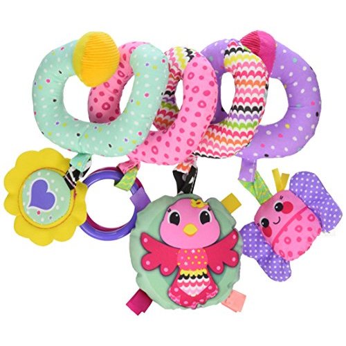 Infantino Stretch & Spiral Activity Toy - Textured Play Activity Toy for Sensory Exploration and Engagement, Ages 0 and Up, Pink Farm, 1 Count (Pack of 1)