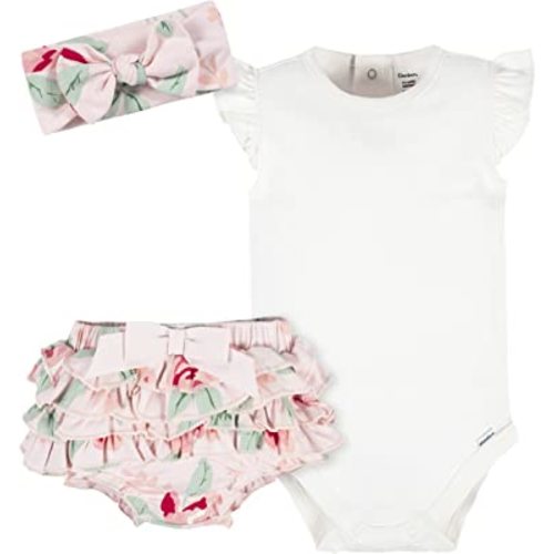 Gerber Baby-Girls 3-Piece Short Sleeve Onesies, Diaper Cover & Headband Set