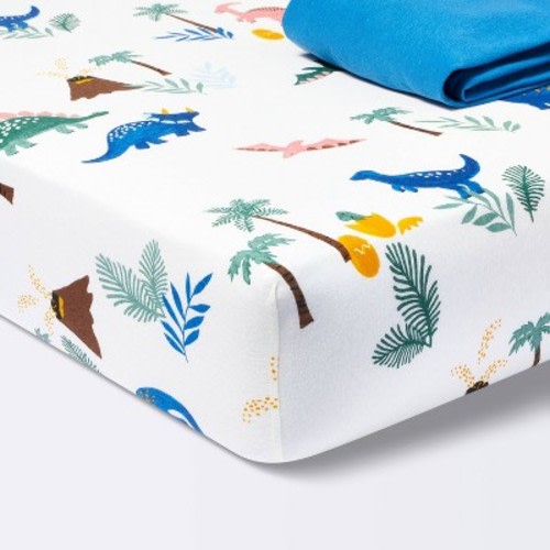Fitted Jersey Crib Sheet Dino-snore - Solid Blue - 2pk - Cloud Island™