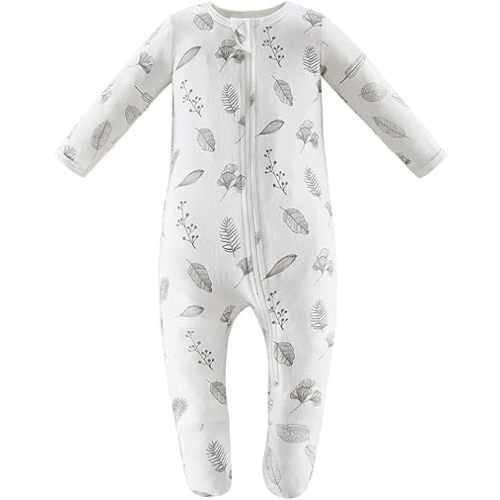 Owlivia Organic Cotton Baby Pajamas, Boys Girls Zip Front Sleep 'N Play Pjs, Footed Sleeper, Long Sleeve