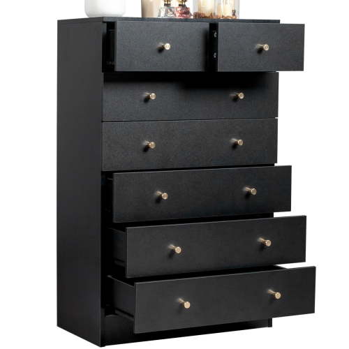 "UBesGoo 7 Drawer Wood Dresser, Black, Tall Slim Storage Unit for Bedroom, 25.98""x13""x40.55"