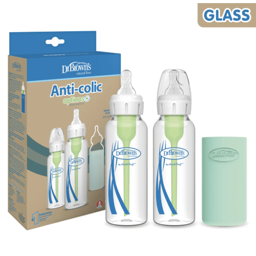 Dr. Brown’s Natural Flow® Anti-Colic Options+™ Narrow Glass Baby Bottle with Silicone Sleeve, 2-Pack