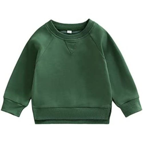 Gueuusu Toddler Kids Baby Boy Girl Crewneck Sweatshirt Cotton Long Sleeve Solid Color Pullover Top Casual Spring Fall Clothes