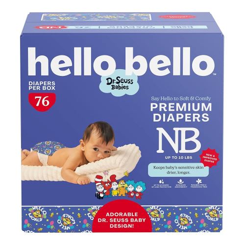 Hello Bello Dr. Seuss Babies Premium Diapers, Size NB, 76 Count: Softness & Protection for Sensitive Skin
