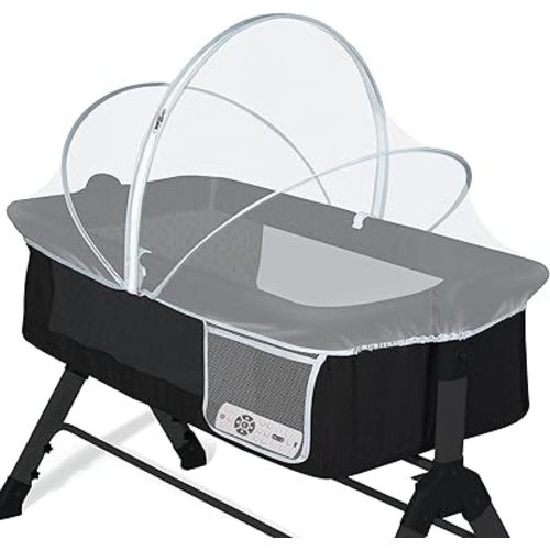 Orzbow Bassinet Cover with Two-Way Zippers & Storage Bag, Bassine Mosquito Net Cover for Bedside Sleeper to Keep Cats Out- Infant from Mosquito Bites and Falling Protection, White