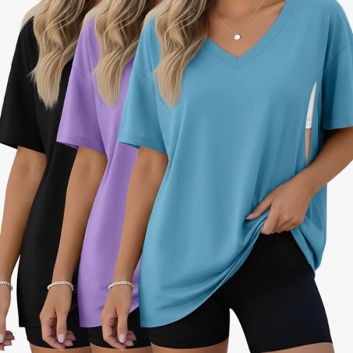 3 Pack Women's Oversize Nursing Shirts for Breastfeeding with Hidden Zippers Loose Fit Short Sleeve Maternity Tops