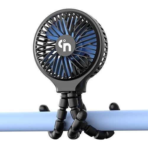 WEGA Stroller Fan Rechargeable Portable Battery Operated Car Seat Baby Fan,3 Speeds USB Personal Fan for Crib Treadmill HomeOffice and Travel (Black)