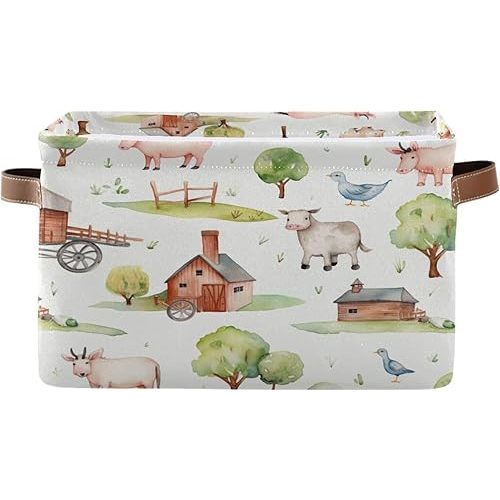 Kigai Farm Animals Storage Basket Waterproof Collapsible Fabric Laundry Basket with Handles Gift Bin Closet Organizer Bin for Bedroom Nursery Office 1 PACK