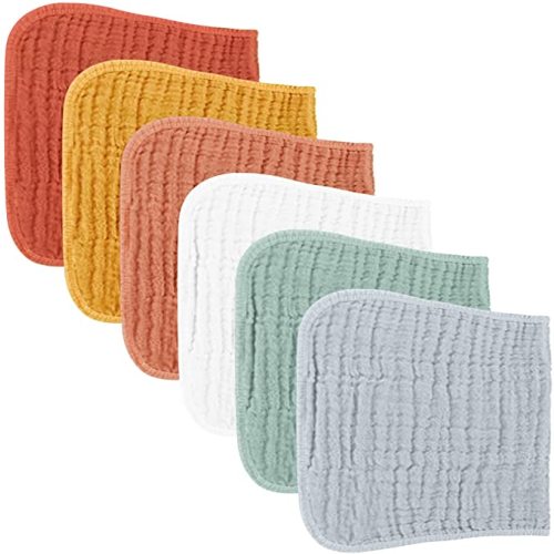 Konssy Muslin Baby Burp Cloths Sets for Unisex- 6 Pack Large 100% Cotton Burping Clothes for Newborn，Baby Girls and Boys - Bright Color