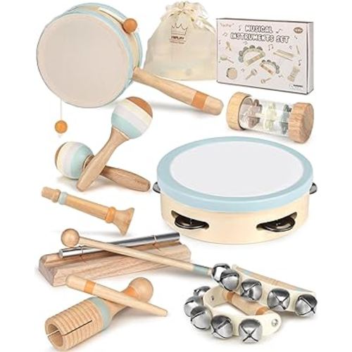Musical Instruments - Montessori Music Toys for Toddlers 1-3 - Natural Wooden Instruments Toy for Babies 6-12-18 Months - Preschool Educational Toys for Boy Girls 1-3-2-4 Christmas Birthday Gifts