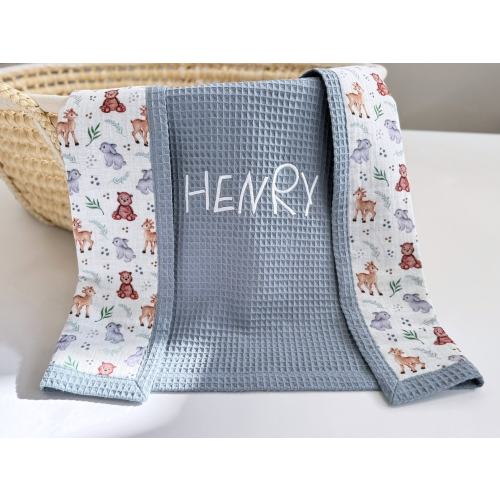 Organic Cotton Baby Blanket with Name - Lightweight & Personalized Waffle Blanket, Personalized Baby blanket, Unique Baby boy gift