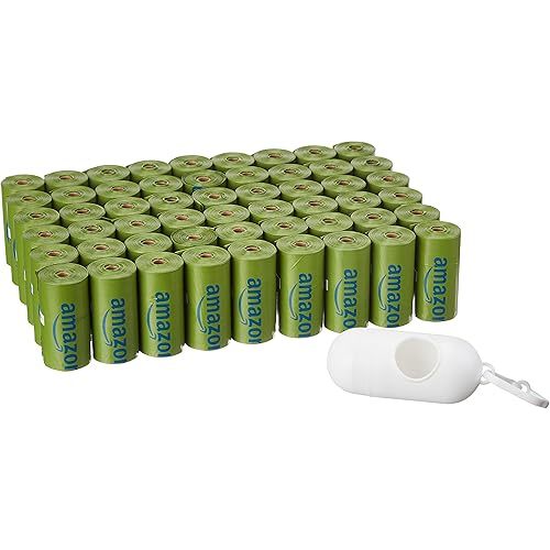 Amazon Basics Dog Poop Bags with Dispenser and Leash Clip, Talcum Powder Scented, 13 x 9 Inches - 810 Count (15 Bags per Roll, 54 Rolls)