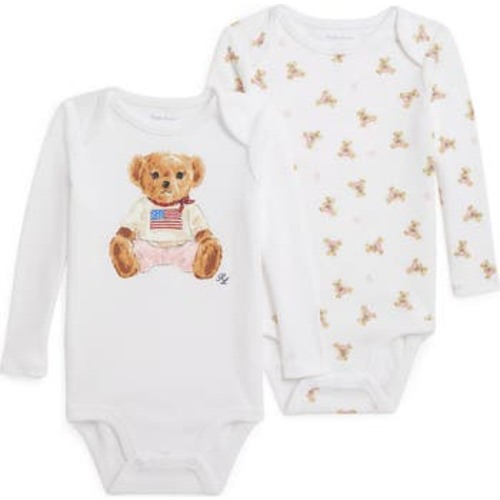 Set of Two Long Sleeve Bodysuits, 6M