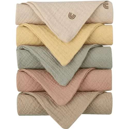 Baby Muslin 100%Cotton Burp Washcloth 4 Layer Small Saliva Towel Wash Face Towel Hypoallergenic 5 Pieces 8x8.5in Cloths Multi-Colors Washcloths Baby Burping Cloth Newborn Gift Sets,Small 8x8 inches