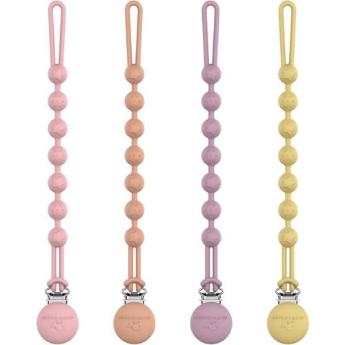 Cuddle Campus Silicone Pacifier Clip Holder with One Piece Design,Soft Flexible Binky Clips with Texture for Baby Boy and Girl Pack of 4 (6m+)