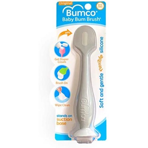 Bumco Baby Essentials for Newborn - Baby Bum Brush Original Diaper Rash Cream Applicator, Soft Flexible Silicone Brush, Unique Gift - Gray
