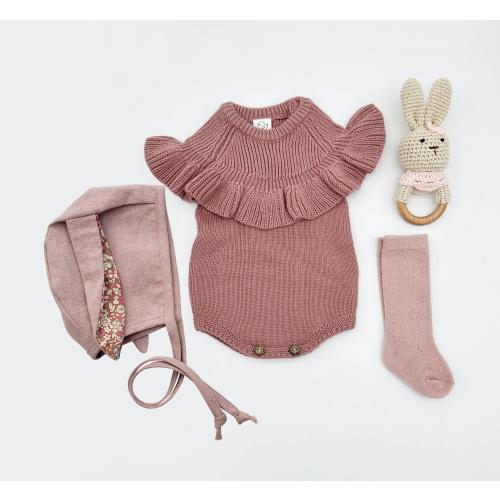Baby Girl knit Ruffle Bubble Bunny doll | Options + Sets| Bow Booties socks | dusty pink Esmee