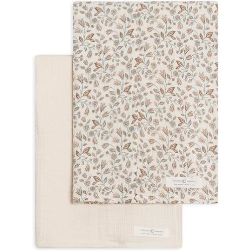 Colord Organics Baby 2 Pack Organic Cotton Muslin Burp Cloths Set - Yuma Floral + Ivory