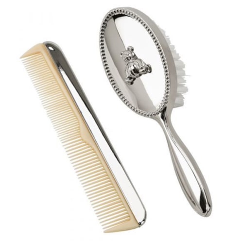 Teddy Bear SILVER-PLATED BRUSH & COMB SET: Simply Charming