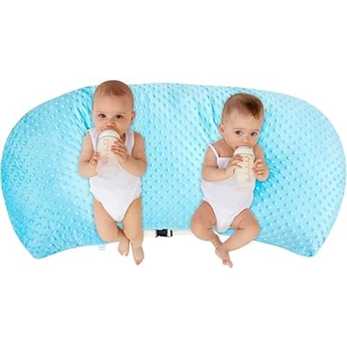 Twin Pillow for Nursing，Twin Bassinets for 2 Babies Bottlefeeding, Tummy Time, Nap, Anti Spit Breastfeeding Pillows (Blue)