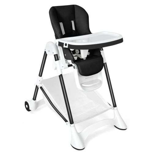 Babyjoy Convertible Folding Adjustable High Chair With Wheel Tray Storage Basket Beige