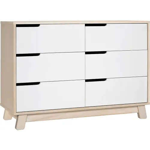 Babyletto Hudson 6-Drawer Assembled Double Dresser in Washed Natural and White, Greenguard Gold Certified