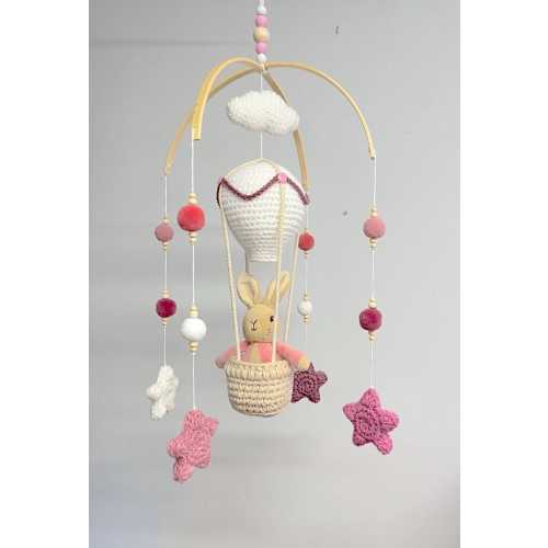 Hand Crocheted Flopsy Bunny Rabbit Beatrix Potter Theme Hot Air Balloon Baby Cot Nursery Mobile