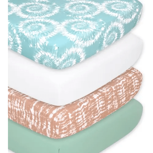 The Peanutshell Crib Sheets, Neutral, Fitted Baby Bed Sheet Set, Standard Size Crib Mattress, 52x28, Boho Nursery Decor, 4 Pack in White, Green, Brown, Teal