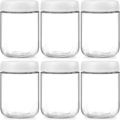 NETANY 6-pack 16oz Glass jars with Airtight Lids, Overnight Oats Containers with Lids, Wide mouth Mason Salad jars, Glass Food Storage Containers for Snacks Yogurt Spice Sugar-White