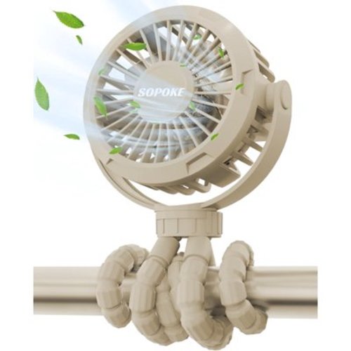 Mini Portable Baby Stroller Fan,3 Speed Personal Handheld Fan,Battery Operated Rechargeable 360° Flexible Tripod Cooling Fan, Suitable for Car Seat Crib Treadmill Golf Cart Travel(Yellow)