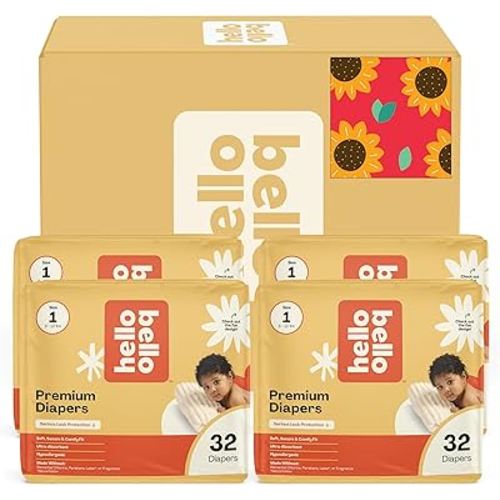 Hello Bello Diapers, Size 1 (8-12 lbs) Flower Child, 128 Count Value Pack of Premium Disposable Baby Diapers, Hypoallergenic with Soft, Cloth-Like Feel