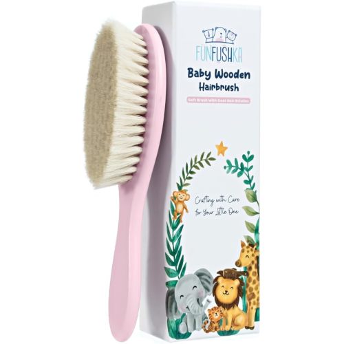 Baby Hair Brush with Soft Goat Bristles - Wooden Cradle Cap Brush for Newborns, Infants, Toddlers, and Kids - Gentle Scalp Grooming and Styling for Baby Girls and Boys (Rosa)