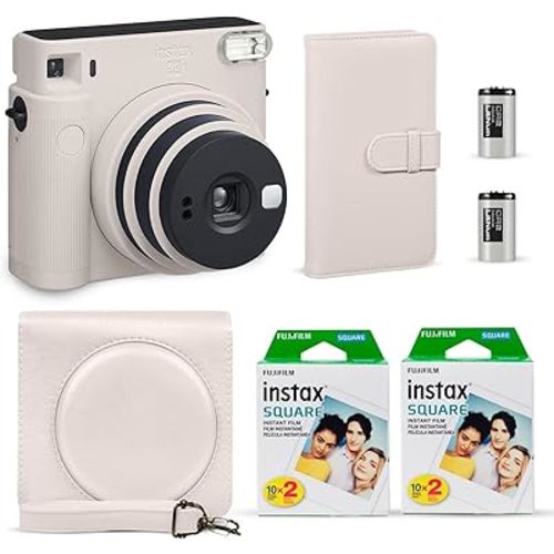 Fujifilm Instax Square SQ1 Instant Camera Chalk White + Fuji Instax Film Value Pack (40 Sheets) + Shutter Accessories Bundle, Includes Style Compatible Carrying Case, Photo Album 80 Pockets