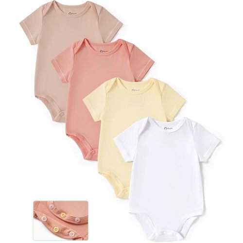 PATPAT Modal Baby Bodysuits Summer Cool - Morandi Short Sleeve for Boys and Girls - Newborn Infant Unisex Clothes - 4 Pack