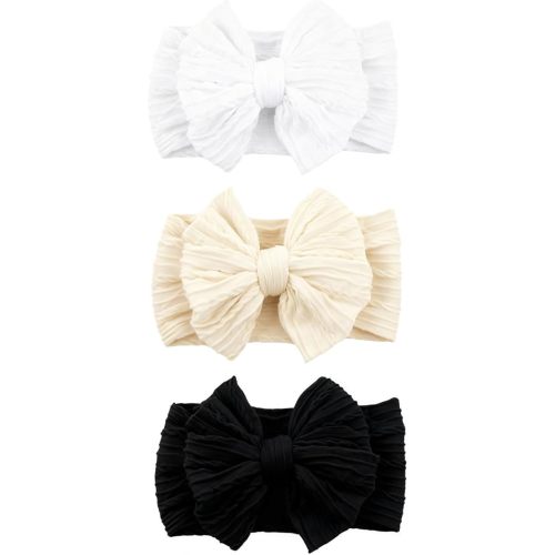 3 Pcs Baby Bows Headbands Soft Nylon Hairbands Super Elastic Headband Hair Accessories For Baby Girls Infant Toddler Essentials (Black Beige White, Mid)