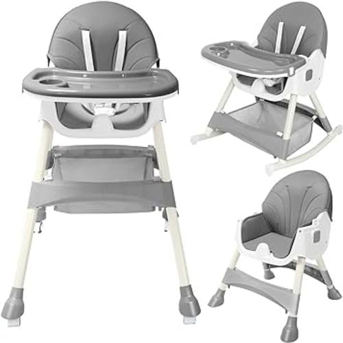 HARPPA Convertible 4-in-1 Baby High Chair for Toddlers with Removable Tray, Wheels & Safety Belt (Gray)