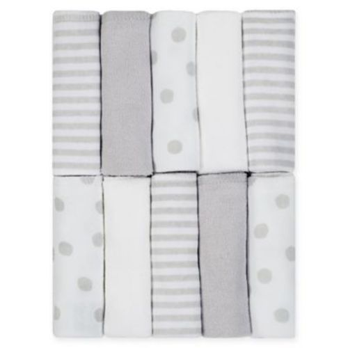 Just Born® Pom Pom 10-Pack Terry Washcloths in Grey/White - GREY/WHITE - 10 PACK