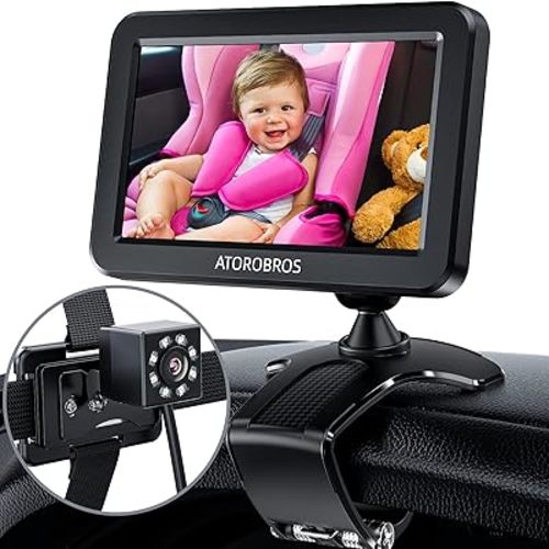 Baby Car Mirror,ATOROBROS Baby Car Camera for Backseat with Night Vision,4.3'',360° Rotation Dashboard Clip Mount Display Stand,Wide Crystal Clear View