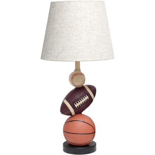 Simple Designs LT1082-SPT SportsLite 22" Tall Popular Sports Combo Basketball, Baseball, Football Polyresin Table Desk Lamp w Light Beige Fabric Shade for Kids' Room, Nursery,Bedroom,Gameroom,Mancave