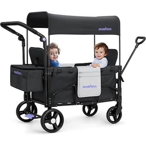 Stroller Wagon for Kids, Wagon Stroller Toddlers 2 Seaters, All-Terrain Baby Wagon Outdoor with Canopy, Parent Organizer, Adjustable Handle & Pull Bar for Infants and Toddlers, Gray