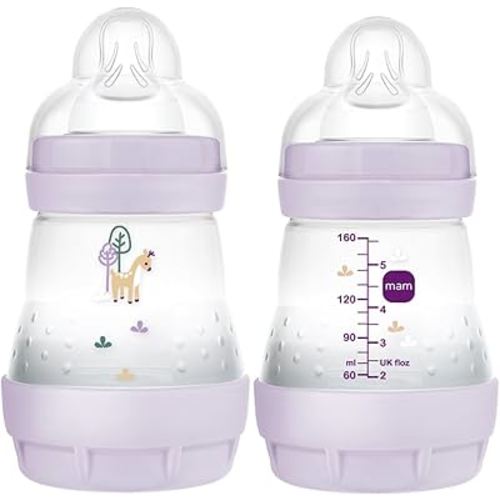 MAM Easy Start Matte Anti-Colic Baby Bottles, 5oz (2 Count), Slow Flow Nipples, Baby Girl