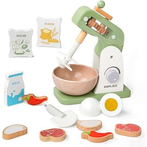 Dorjee Wooden Mixer Set, Mixer Sets for Kids Toddler, Toy Mixer Playset Play Kitchen Accessories Gift for Boys Girls Ages 3+