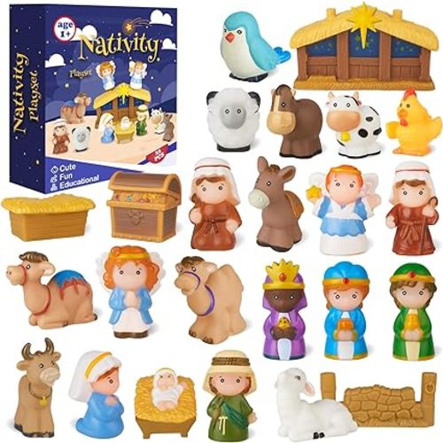 25pcs Nativity Set for Kids, Christmas Story Playset Figurine, Little Nativity Toddler Toy, Nativity Scene Set for Children Ages 1 2 3 4 5 6+