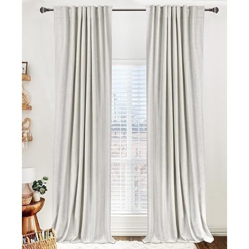 100% Blackout Shield Linen Blackout Curtains for Bedroom 84 Inches Long, Back Tab/Rod Pocket Living Room Drapes, Thermal Insulated Blackout Curtains 2 Panels Set, 50" W x 84" L, Beige