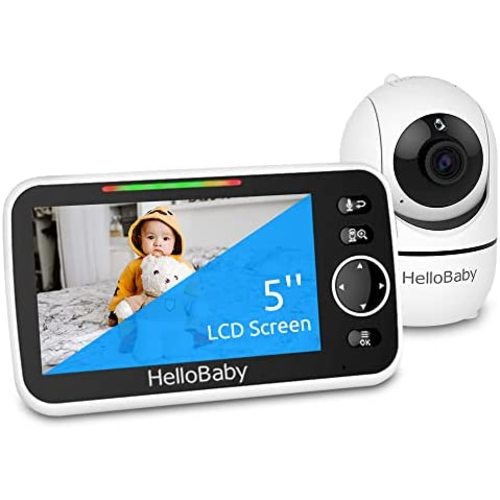 Hello Baby Monitor with Camera and Audio, 5''Display, Pan-Tilt-Zoom Video Baby Monitor, Night Vision, 2-Way Talk, Temperature, 8 Lullabies and 1000ft Range (2021 Newest Model)