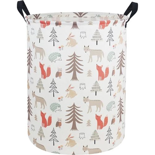 ESSME Kids Laundry Hamper,Animal Hamper Collapsible Canvas Waterproof Storage Bin for Girls, Nursery Hamper,Gift Baskets,toy bins(Grey animal)