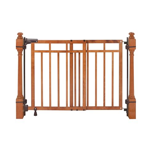 Summer Infant Wood Banister & Stair Safety Pet and Baby Gate, 32"-48" Wide, 33" Tall, Install Banister to Banister or Wall, or Wall to Wall in Doorway or Stairway, Banister and Hardware Mounts - Oak